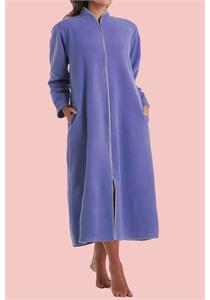 Bessi Fleece Lined Zip Front Winter Gown with Pockets (Blue)